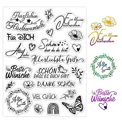 BETESSIN Silikon Stempel Sprüche Deutsch Klare Stempel Glückwunsch Stempelmotive Clear Stamps zum Kartenbasteln DIY Scrapbooking Fotoalbum Geschenkanhänger von BETESSIN