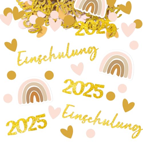 BETESSIN Streudeko Einschulung Mädchen & Junge - 150 Stück Einschulung 2025 Konfetti Gold mit Boho-Regenbogen Motiv - Tischdeko für Schulanfang, Schuleinführung Deko uvm. BETESSIN Streudeko Einschulung Mädchen & Junge - 150 Stück Einschulung 2025 Konfetti Gold mit Boho-Regenbogen Motiv - Tischdeko für Schulanfang, Schuleinführung Deko uvm. von BETESSIN