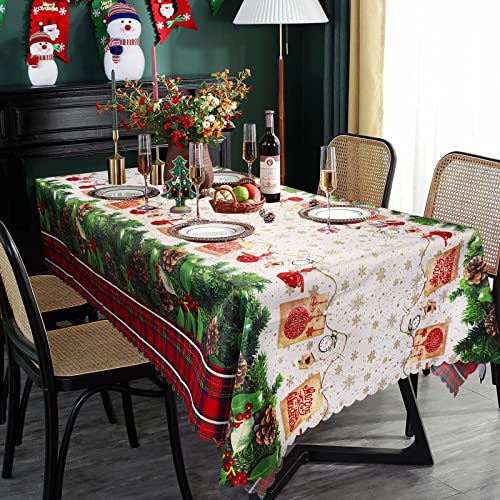 BETESSIN Tischdecke Weihnachten 150x180cm in Weiß - Abwaschbare Weihnachtstischdecke aus Polyester, Wiederverwendbare XmasTischdecke für Weihnachten Tischdekoration usw. von BETESSIN