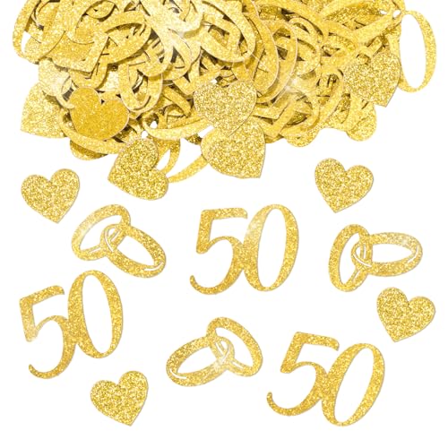 BETESSIN Tischdeko Goldene Hochzeit - 100 Stück Glitzer Konfetti mit 50, Ringe, Herz Motiven - Doppelseitige Streudeko für Goldene Hochzeit Deko, 50. Jubiläum & Hochzeitstag BETESSIN Tischdeko Goldene Hochzeit - 100 Stück Glitzer Konfetti mit 50, Ringe, Herz Motiven - Doppelseitige Streudeko für Goldene Hochzeit Deko, 50. Jubiläum & Hochzeitstag von BETESSIN