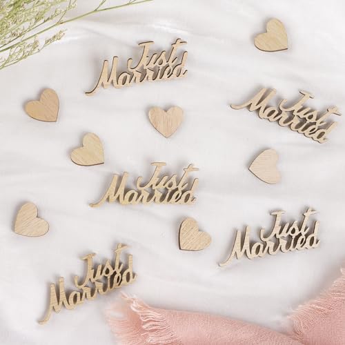 BETESSIN Tischdeko Hochzeit - 60 Stück Just Married Konfetti aus Holz - Herz Streudeko Hochzeit - Rustikale Tischdekoration zur Hochzeit, Just Married Deko uvm. BETESSIN Tischdeko Hochzeit - 60 Stück Just Married Konfetti aus Holz - Herz Streudeko Hochzeit - Rustikale Tischdekoration zur Hochzeit, Just Married Deko uvm. von BETESSIN