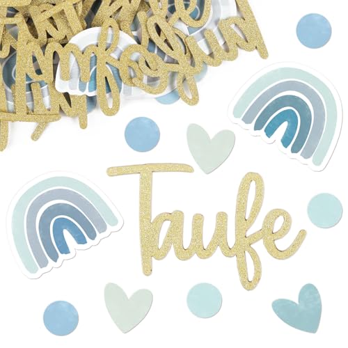 BETESSIN Tischdeko Taufe Junge Blau - 100 Stück Streudeko Taufe Konfetti mit Boho-Regenbogen & Herzen Motiven - Taufdeko für Junge & Mädchen BETESSIN Tischdeko Taufe Junge Blau - 100 Stück Streudeko Taufe Konfetti mit Boho-Regenbogen & Herzen Motiven - Taufdeko für Junge & Mädchen von BETESSIN