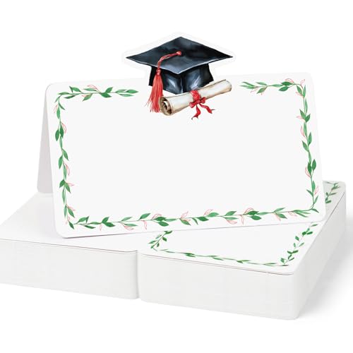 BETESSIN Tischkarten Graduation - 50 Stück Platzkarten mit Abschluss Hut Motiv - Namenskarten zum Beschriften - Tischdekoration zum Abschluss von BETESSIN