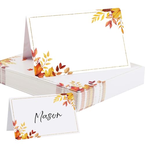 BETESSIN Tischkarten Herbst - 50 Stück Platzkarten mit Herbstblätter-Design - Namenskarten zum Beschriften - Tischkärtchen Tischdekoration für Herbstfest, Erntedankfest uvm. von BETESSIN