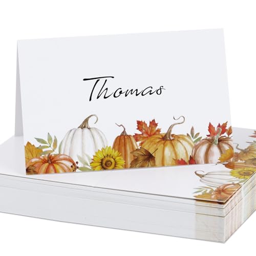 BETESSIN Tischkarten Herbst - 50 Stück Platzkarten mit Kürbis Motiv - Namenskarten zum Beschriften - Tischdekoration für Herbstfest, Erntedankfest uvm. BETESSIN Tischkarten Herbst - 50 Stück Platzkarten mit Kürbis Motiv - Namenskarten zum Beschriften - Tischdekoration für Herbstfest, Erntedankfest uvm. von BETESSIN