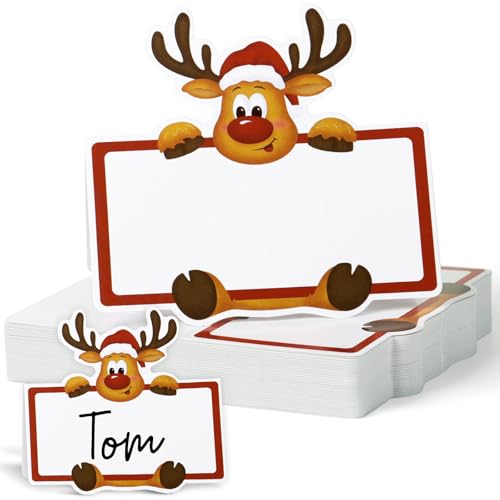 BETESSIN Tischkarten Weihnachten - 50 Stück Platzkarten mit niedlich Rentier Motiv - Weihnachtsdeko Tisch - Namenskarten zum Beschriften - Tischdekoration für Weihnachten BETESSIN Tischkarten Weihnachten - 50 Stück Platzkarten mit niedlich Rentier Motiv - Weihnachtsdeko Tisch - Namenskarten zum Beschriften - Tischdekoration für Weihnachten von BETESSIN