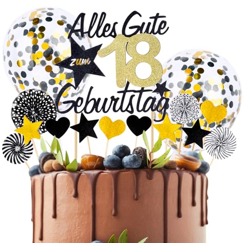 BETESSIN Torten Deko 18 Geburtstag Alles Gute zum Geburtstag 18 Jahre Happy 18th Birthday mit Ballon Herze Sterne Cake Topper Kuchen Topper Kuchendeko 18 Geburstagstorte Gold Schwarz Frauen Männer BETESSIN Torten Deko 18 Geburtstag Alles Gute zum Geburtstag 18 Jahre Happy 18th Birthday mit Ballon Herze Sterne Cake Topper Kuchen Topper Kuchendeko 18 Geburstagstorte Gold Schwarz Frauen Männer von BETESSIN