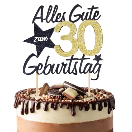 BETESSIN Torten Deko 30 Geburtstag Alles Gute zum Geburtstag 30 Jahre Happy 30th Birthday Cake Topper Kuchen Topper Kuchendeko 30 Geburstagstorte Deko Gold Schwarz Frauen Männer von BETESSIN