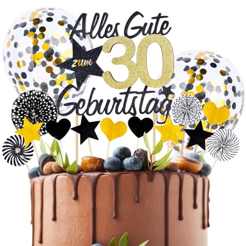BETESSIN Torten Deko 30 Geburtstag Alles Gute zum Geburtstag 30 Jahre Happy 30th Birthday mit Ballon Herze Sterne Cake Topper Kuchen Topper Kuchendeko 30 Geburstagstorte Gold Schwarz Frauen Männer BETESSIN Torten Deko 30 Geburtstag Alles Gute zum Geburtstag 30 Jahre Happy 30th Birthday mit Ballon Herze Sterne Cake Topper Kuchen Topper Kuchendeko 30 Geburstagstorte Gold Schwarz Frauen Männer von BETESSIN