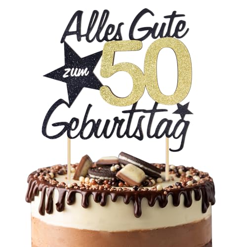 BETESSIN Torten Deko 50 Geburtstag Alles Gute zum Geburtstag 50 Jahre Happy 50th Birthday Cake Topper Kuchen Topper Kuchendeko 50 Geburstagstorte Deko Gold Schwarz Frauen Männer von BETESSIN