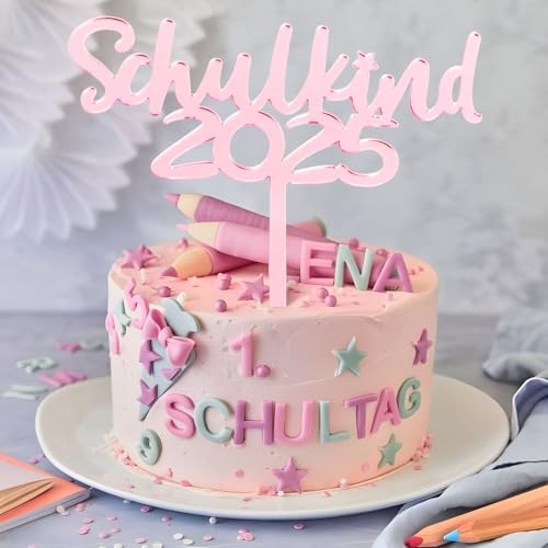 BETESSIN Tortendeko Einschulung Mädchen Rosa - Schulkind 2025 Cake Topper aus Acryl - Schulanfang Kuchendekoration - Schuleinführung Deko für Einschulungstorte BETESSIN Tortendeko Einschulung Mädchen Rosa - Schulkind 2025 Cake Topper aus Acryl - Schulanfang Kuchendekoration - Schuleinführung Deko für Einschulungstorte von BETESSIN