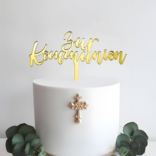BETESSIN Tortendeko Kommunion - Zur Kommunion Tortenstecker aus Acryl - Erstkommunion Cake Topper Gold - Kommunion Deko für Junge & Mädchen BETESSIN Tortendeko Kommunion - Zur Kommunion Tortenstecker aus Acryl - Erstkommunion Cake Topper Gold - Kommunion Deko für Junge & Mädchen von BETESSIN
