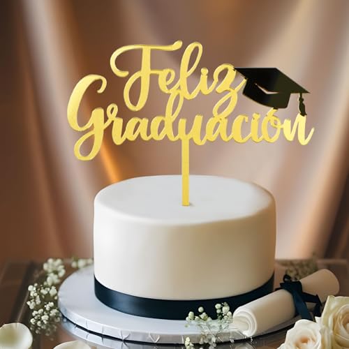 BETESSIN Tortendeko zur Graduation Gold - Feliz Graduación Cake Topper aus Acryl - Spanische Kuchendeko für Junge & Mädchen von BETESSIN