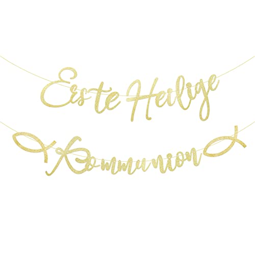 Erste Heilige Kommunion Girlande Glitzer Gold Erstkommunion Deko Banner Papier Hängende Dekoration für Kommunion Sakrament Jungen Mädchen usw. von BETESSIN