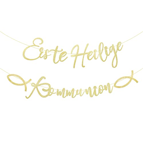 Erste Heilige Kommunion Girlande Glitzer Gold Erstkommunion Deko Banner Papier Hängende Dekoration für Kommunion Sakrament Jungen Mädchen usw. Erste Heilige Kommunion Girlande Glitzer Gold Erstkommunion Deko Banner Papier Hängende Dekoration für Kommunion Sakrament Jungen Mädchen usw. von BETESSIN