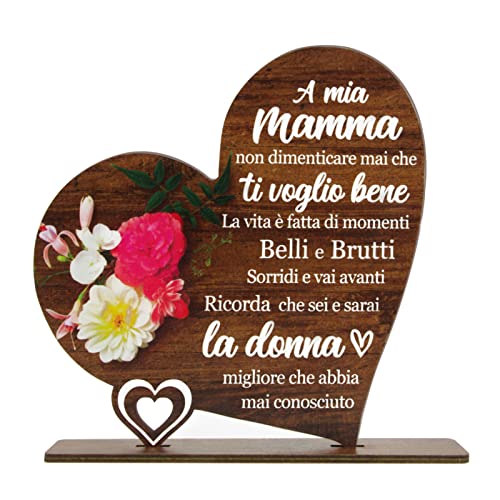 Holz Tischdekoration Herz Schild mit Italienischer Wörter -A mia Mamma non dimenticare mai che ti voglio bene...- Tisch Ornament für Muttertag von BETESSIN