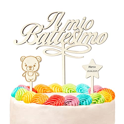 Italienische Tauf Tortendeko Holz Il mio Battesimo Cake Topper für Taufe Dekoration usw. von BETESSIN