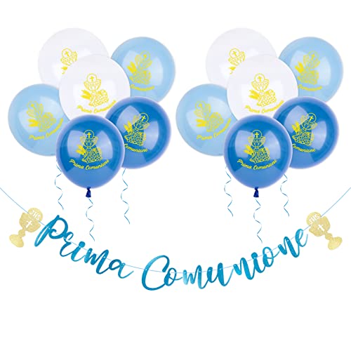 Prima Comunione Girlande Papier Deko Banner Kommunion Dekoration Set (Blau) von BETESSIN