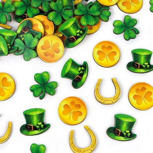St. Patrick's Day Holz-Konfetti, grüner Hut, Tischdekoration, glänzendes Kleeblatt, für Partybedarf, DIY, Glücksgeschenk St. Patrick's Day Holz-Konfetti, grüner Hut, Tischdekoration, glänzendes Kleeblatt, für Partybedarf, DIY, Glücksgeschenk von BETESSIN
