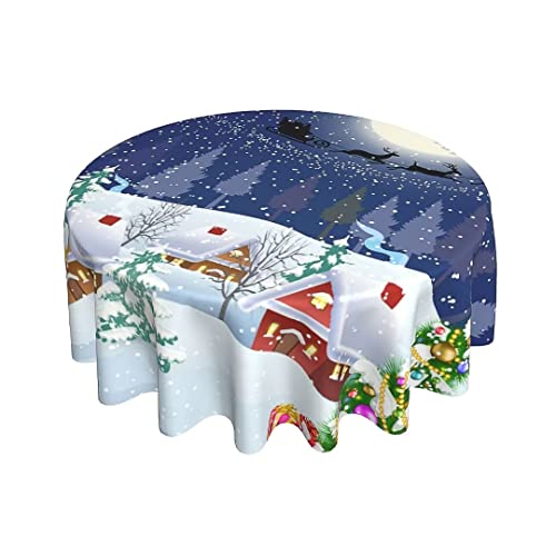 BETGINY Weihnachtstischdecke – 152,4 cm, rund, blau, Winter, Schneemann, Weihnachtsbaum, Weihnachtsmann, Sterne, Schnee, Tischdecke, staubdicht, knitterfrei, rustikal, für Urlaub, Party, Essen BETGINY Weihnachtstischdecke – 152,4 cm, rund, blau, Winter, Schneemann, Weihnachtsbaum, Weihnachtsmann, Sterne, Schnee, Tischdecke, staubdicht, knitterfrei, rustikal, für Urlaub, Party, Essen von BETGINY