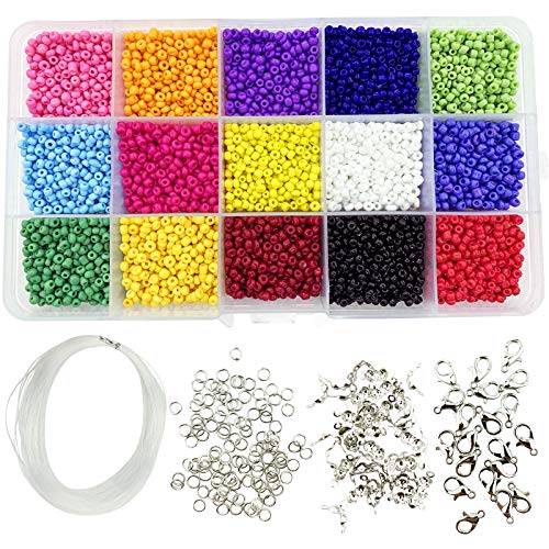 6161-teiliges Glas-Rocailles-Set – 6000 Stück 3 mm runde Mini-Abstandshalter Pony-Perlen + 100 Stück Biegeringe + 40 Stück Perlen-Spitzen + 20 Stück Klauen-Verschlüsse + 1 Stück Schnur zum Basteln von Halsketten, Armbändern und Ohrringen. 6161-teiliges Glas-Rocailles-Set – 6000 Stück 3 mm runde Mini-Abstandshalter Pony-Perlen + 100 Stück Biegeringe + 40 Stück Perlen-Spitzen + 20 Stück Klauen-Verschlüsse + 1 Stück Schnur zum Basteln von Halsketten, Armbändern und Ohrringen. von BETITETO