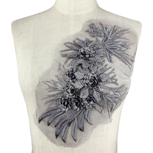 BETITETO 3D Blatt Blume Spitze Applikationen Floral Nähen auf Stickerei Patches für Hochzeitskleid Brautkleid Kleidung Mieder Handwerk DIY (Silber Schwarz) von BETITETO