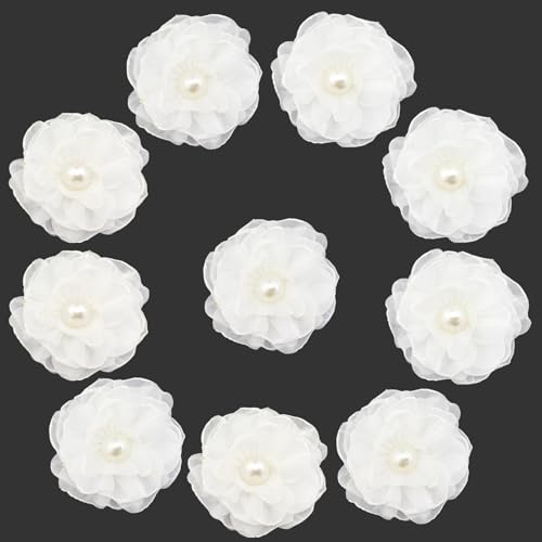 BETITETO Stoffblumen, 6 cm, flache Rückseite, Perlen, glänzend, Chiffon, Blumen-Applikationen zum Nähen von Kleidung, Stirnbänder, Party, Hochzeit, Abschlussfeier, Dekoration, Geschenkverpackung, DIY von BETITETO