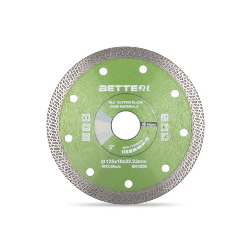 BETTERI Trennscheiben 125mm x 22,23mm Extra Dünn, Diamanttrennscheibe 125 für Fliesenschneider &Trennschneider, zum Schneiden von Harte Fliesen, Feinsteinzeug, Keramik, Marmor, Segment: 10 mm von BETTERI