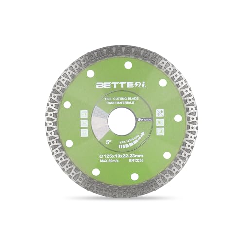 BETTERI Diamantscheibe 115mm x 22,23mm Extra Dünn, Diamant Trennscheiben für Trennschneider & Fliesenschneider, zum Schneiden von Fliesen, Feinsteinzeug, Keramik, Marmor, Segment: 10 mm von BETTERI