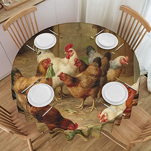 BEULSI Runde Bauernhof-Hühner-Tischdecke, Baumwollleinen, geeignet für Heim-Küche, Dekoration, Party, Weihnachten, Picknick von BEULSI