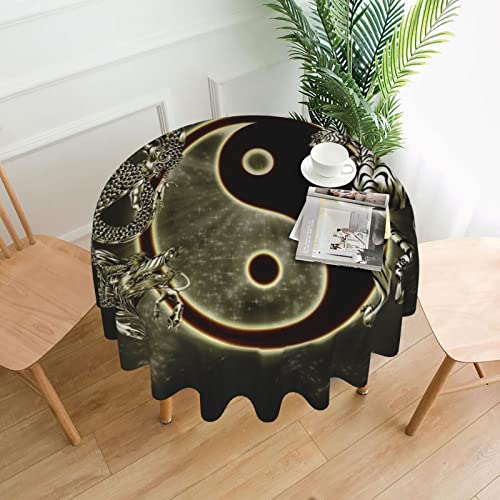 Yin Yang Drachen-Tiger-Tischdecke, rutschfest, Baumwolle, Leinen, Tischdecke, rund, Esszimmer, Heimdekoration für Außen- und Innenbereich, Hochzeit, Party, Weihnachten, Picknick von BEULSI