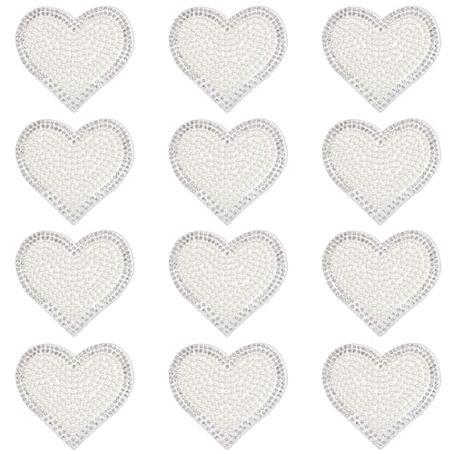 BEUNITONE 12 Stück Strass Herz Perlen Aufnäher Zum Aufbügeln Liebesherz Patches Strass Aufnäher Weiße Künstliche Diamanten Aufnäher Für Jeans Jacken Taschen Perlen Braut Patch Zum Aufbügeln Aufnähen von BEUNITONE