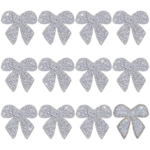 BEUNITONE 12 Stück Strass-Knoten-Schleifen-Aufnäher, glitzernde Kristallschleife, Pailletten-Patches, Strass-Applikation, zum Aufbügeln oder Aufnähen, für DIY-Kleidung, Hüte, Schuhe, Taschen, tägliche von BEUNITONE