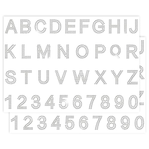 BEUNITONE 2 Stück Buchstaben zum Aufbügeln Strass Hotfix Patches Zahl Kristall Transfer Aufkleber für Handwerk DIY Dekoration 29,7 x 21,1 cm Transfer Reparatur Applikation Patches für Taschen Schuhe von BEUNITONE