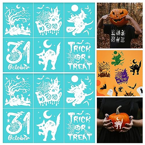 BEUNITONE 2 Stück Halloween-Siebdruck-Schablonen 11x8.5" wiederverwendbare Selbstklebende Siebdruck-Schablonen Süßes Oder Saures Schwarze Katze Netz-Transfer-Schablonen Für Holz Stoff von BEUNITONE