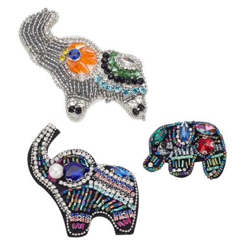 BEUNITONE 3 x niedliche Elefanten-Aufnäher, zum Aufnähen auf kleine Tiere, Strasssteine, Elefanten-Stickerei, Applikation, DIY, dekorative Flicken für Kleiderreparatur, Kleidung, Jeans, Jacken, von BEUNITONE