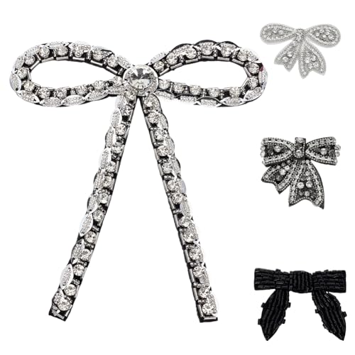 BEUNITONE 4 Stück Strass-Knoten-Schleifen-Aufnäher, Applikation, Kristall-Applikation, Fliege, Flicken für Kleidung, Kristallschleife, bestickte Aufnäher für DIY, Handwerk, Kleid, Taschen, Rucksäcke von BEUNITONE