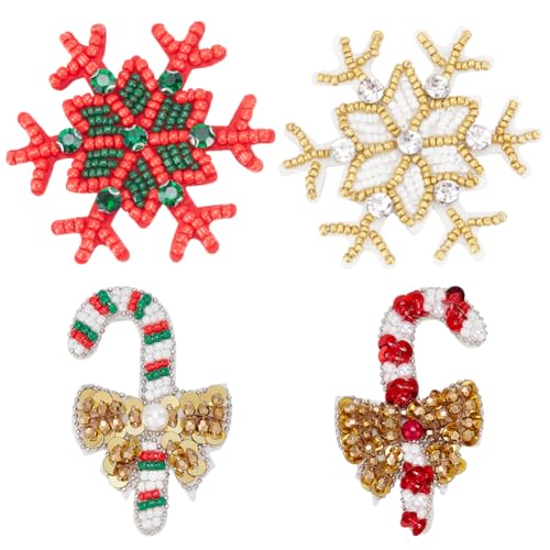 BEUNITONE 4 x Weihnachts-Aufnäher, mit Kristallen, Weihnachtselemente, handgefertigt, Schneeflocke, Süßigkeiten-Aufnäher für selbstgemachte Kleidung, Hosen, Hüte, Socken, Jeans, Jacken, Schuhe BEUNITONE 4 x Weihnachts-Aufnäher, mit Kristallen, Weihnachtselemente, handgefertigt, Schneeflocke, Süßigkeiten-Aufnäher für selbstgemachte Kleidung, Hosen, Hüte, Socken, Jeans, Jacken, Schuhe von BEUNITONE