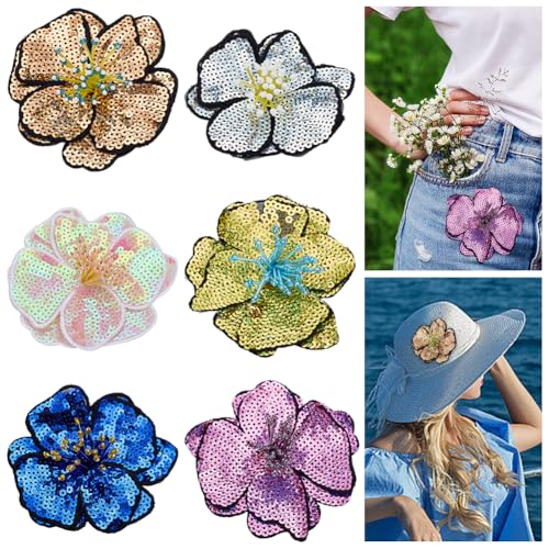 BEUNITONE 6 Stück Pailletten Blume Stickerei Perlen Patches für Kleidung Bunte Strass Kristall Nähen auf Pailletten Patch Kunst Handwerk Nähen Patches für T-Shirt Frauen Brosche Hochzeitskleid 11,9 x von BEUNITONE