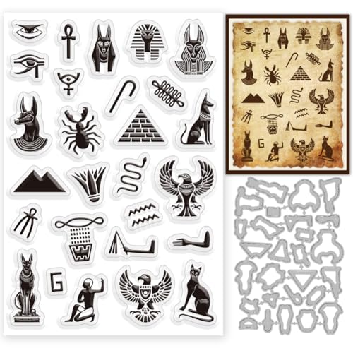 BEUNITONE Ägyptische Elemente, transparente Stempel und Stanzformen für Kartenherstellung, ägyptische Muster, Stempel und Stanzformen für Alben, Papier, Scrapbooking, Bastelbedarf von BEUNITONE