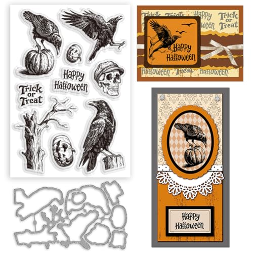 BEUNITONE Halloween-Stempel- und Stanzform-Set, Zaun und Krähen, transparenter Stempel, Rahmen, Stanzformen für DIY, Scrapbooking, Silikonstempel, Prägeschablonen, Vorlage für Papierkartenherstellung BEUNITONE Halloween-Stempel- und Stanzform-Set, Zaun und Krähen, transparenter Stempel, Rahmen, Stanzformen für DIY, Scrapbooking, Silikonstempel, Prägeschablonen, Vorlage für Papierkartenherstellung von BEUNITONE