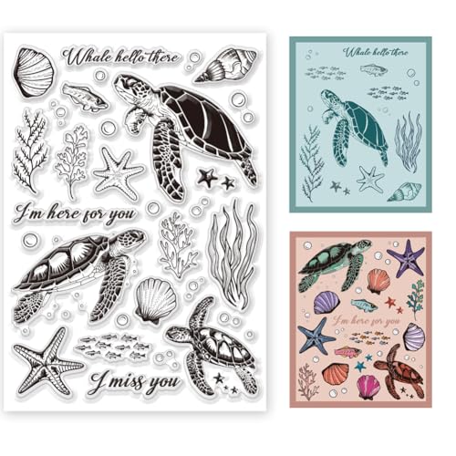 BEUNITONE Klare Stempel Mit Meeresschildkröte Zum Gestalten von Karten Gummistempel Mit Meeresorganismen Hintergrundstempel Zum von Karten Urlaub DIY Handgemachte Dekoration Scrapbooking Stempel von BEUNITONE
