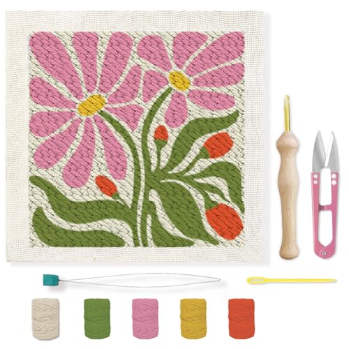 BEUNITONE Stanznadel-Set für Blumenanfänger, Handarbeit, Stickerei-Starter-Set für Erwachsene, Blumen und Pflanzen, Stanzstich-Set mit Anleitung (evtl. nicht in deutscher Sprache), quadratischer von BEUNITONE
