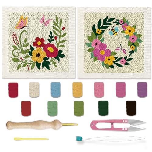 BEUNITONE Stanznadel-Set mit Blumenmotiv, Schmetterling, Anfänger, Stickerei-Set mit Rahmen, Stickerei-Starter-Kits mit Anleitung zum Aufhängen an der Wand, 24,9 x 24,9 cm, 2 Sets BEUNITONE Stanznadel-Set mit Blumenmotiv, Schmetterling, Anfänger, Stickerei-Set mit Rahmen, Stickerei-Starter-Kits mit Anleitung zum Aufhängen an der Wand, 24,9 x 24,9 cm, 2 Sets von BEUNITONE