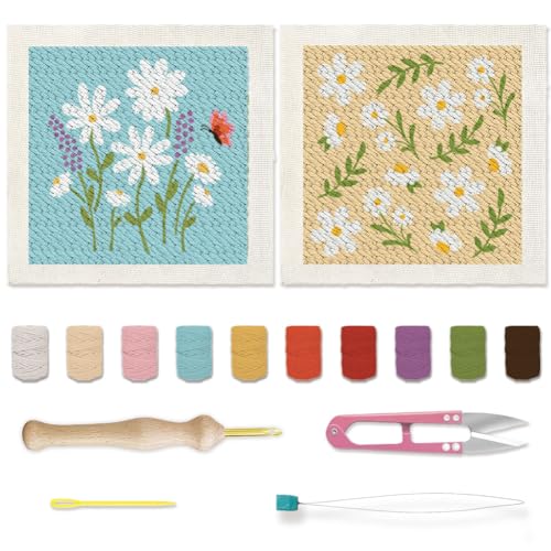 BEUNITONE Stanznadel-Set mit Gänseblümchen, Stickerei-Starter-Kits, Blumen, Pflanzen, Stanznadel-Set für Anfänger, Stickerei-Sets mit Rahmen, Anleitung für Wandmalerei, Dekoration, 24,9 x 24,9 cm, 2 BEUNITONE Stanznadel-Set mit Gänseblümchen, Stickerei-Starter-Kits, Blumen, Pflanzen, Stanznadel-Set für Anfänger, Stickerei-Sets mit Rahmen, Anleitung für Wandmalerei, Dekoration, 24,9 x 24,9 cm, 2 von BEUNITONE
