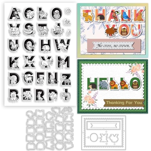 BEUNITONE Süße Tiere 26 Alphabet Stempel Stanzformen Zum Gestalten von Karten Dekoration. Süßer Hund Elefant Löwe Tiger Kaninchen Alphabet Stempel Schöne Tiere Transparente Stempel Für Lerngeschenke von BEUNITONE