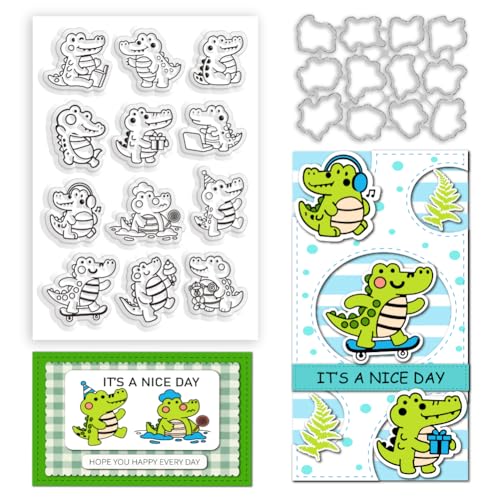 BEUNITONE Transparente Stempel und Stanzformen im Cartoon-Krokodil-Design für Kartenherstellung, Tierstempel und Stanzformen für Album, Papier, Scrapbooking, Bastelbedarf von BEUNITONE