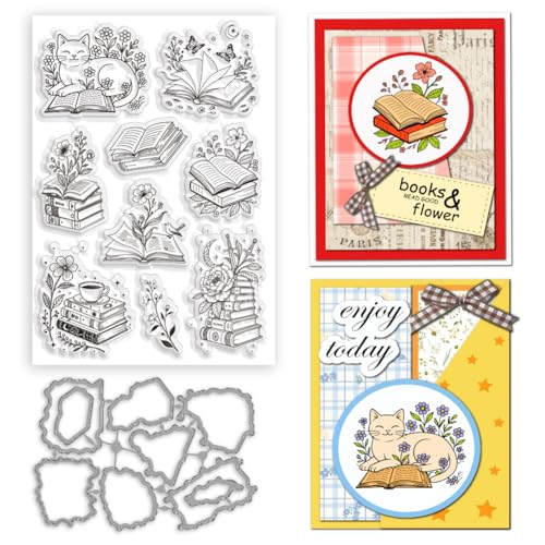 BEUNITONE Transparente Stempel und Stanzschablonen-Set für Kartenherstellung, Katzen- und Buchstempel und Stanzformen für Alben, Papier, Scrapbooking, Bastelbedarf von BEUNITONE