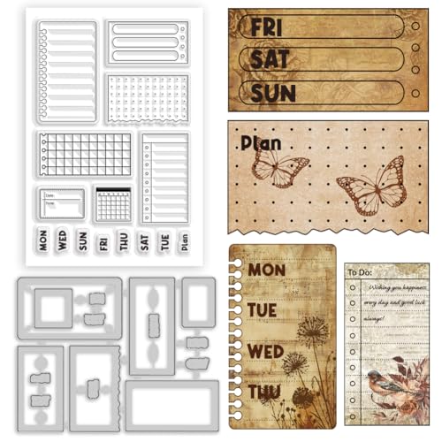BEUNITONE Transparenter Silikon-Stempel und Stanz-Set für Notizbuch, kariert, für Bastelarbeiten, Scrapbooking, dekorative Kartenherstellung, 10,9 x 16 cm, transparenter Stempel, Siegel und Stanzform BEUNITONE Transparenter Silikon-Stempel und Stanz-Set für Notizbuch, kariert, für Bastelarbeiten, Scrapbooking, dekorative Kartenherstellung, 10,9 x 16 cm, transparenter Stempel, Siegel und Stanzform von BEUNITONE