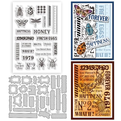 BEUNITONE Transparenter Stempel und Stanz-Set mit Retro-Etiketten, für Bastelarbeiten, Scrapbooking, Alben, dekorative Kartenherstellung, 10,9 x 16 cm, transparenter Stempel, Siegel und Stanzform für BEUNITONE Transparenter Stempel und Stanz-Set mit Retro-Etiketten, für Bastelarbeiten, Scrapbooking, Alben, dekorative Kartenherstellung, 10,9 x 16 cm, transparenter Stempel, Siegel und Stanzform für von BEUNITONE